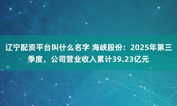 辽宁配资平台叫什么名字 海峡股份：2025年第三季度，公司营业收入累计39.23亿元